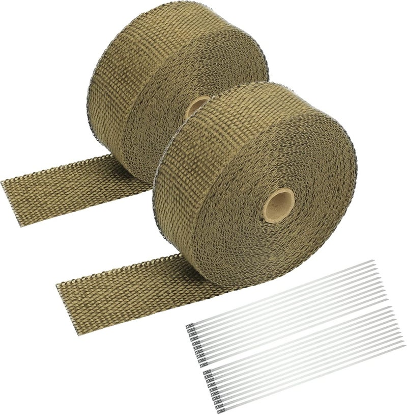 SUPERFASTRACING 2 Roll 2" 50 Feet Lava Titanium Basalt Exhaust Heat Wrap Roll for Motorcycle Manifold Header Pipe Heat Wrap Tape with Stainless Ties - Image 1